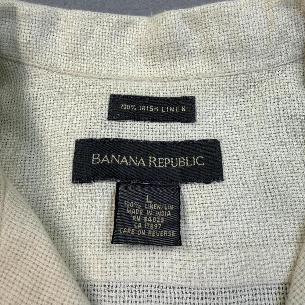 Banana Republic Shirt Mens Large Beige 100% Irish Linen Short Sleeve Button Up - Picture 3 of 8